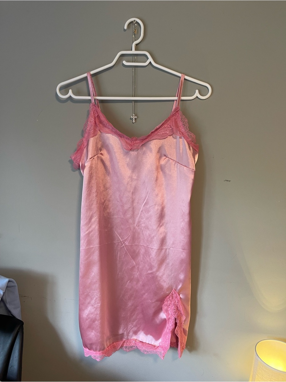 Fashion Nova Pink Satin Lace-Trim Slip